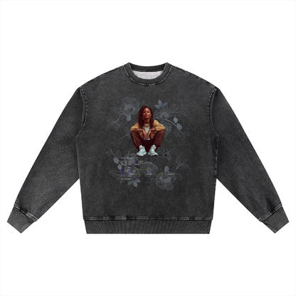 Snow Wash Crewneck,Vintage Wash Pullover,Recession Proof Apparel,Oversized Streetwear Sweatshir,92% Stand Down Collection,Unisex Winter Streetwear,Graphic Sweatshirt for Fall,Heavyweight Cotton Crewneck,	Black Owned Streetwear Brand,Statement Graphic Clothing