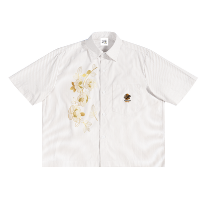 BAE Floral Shirt,Cream Button Up Shirt,Unisex Summer Shirt,Lightweight Streetwear Shirt,The BAE Collection,TOTB EATS Apparel,Short Sleeve Statement Shirt,Cultural Streetwear Top,Lapel Collar Button Down,Quiet Luxury Streetwear