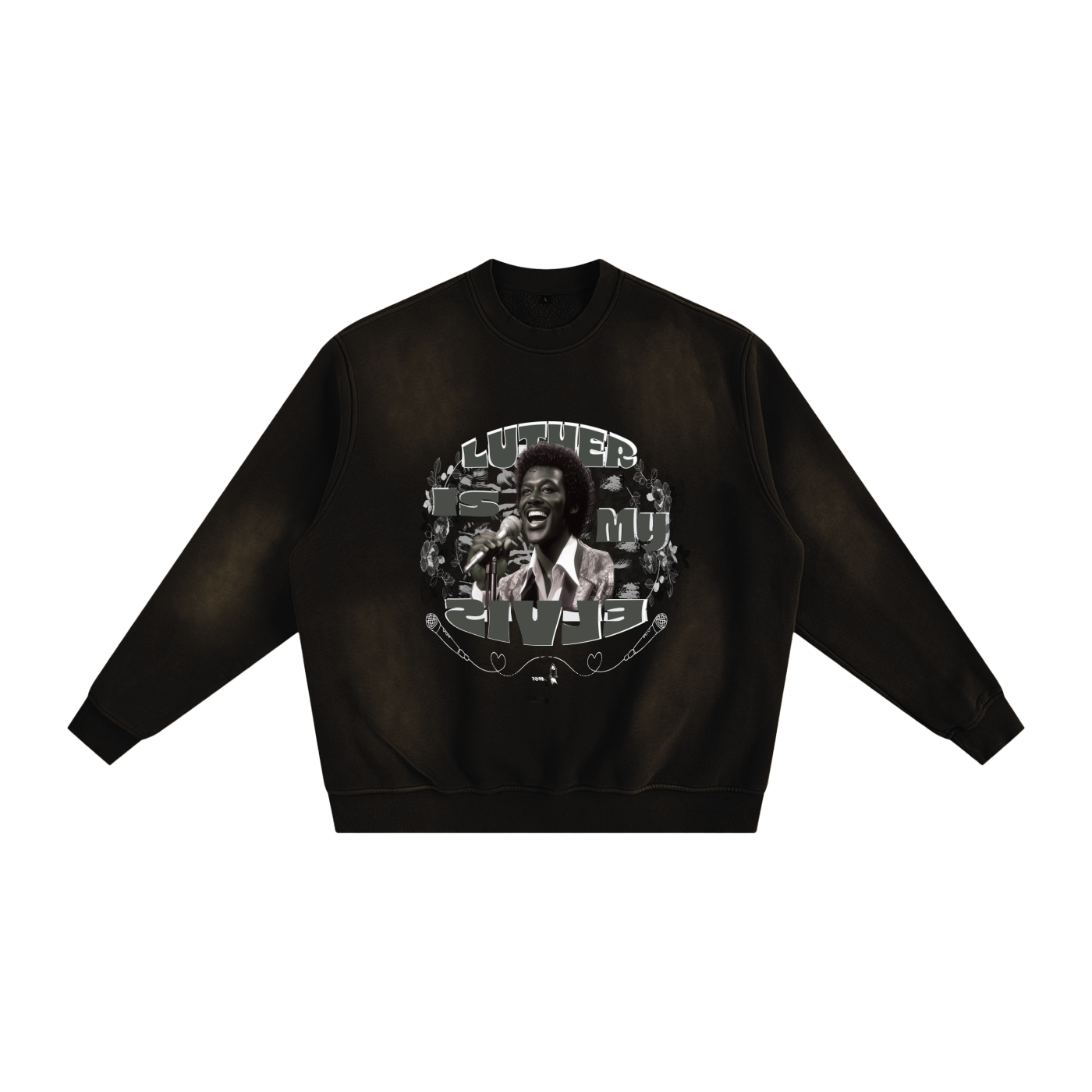 Luther Is My Elvis,Sunfade Fleece Sweatshirt,Vintage Graphic Crewneck,Black Music Icons Apparel,Oversized Streetwear Sweatshir,Unisex Drop Shoulder Pullover,80s Music Inspired Fashion,Cultural Statement Clothing,The BAE Collection,TOTB EATS