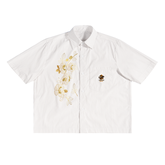 BAE Floral Shirt,Cream Button Up Shirt,Unisex Summer Shirt,Lightweight Streetwear Shirt,The BAE Collection,TOTB EATS Apparel,Short Sleeve Statement Shirt,Cultural Streetwear Top,Lapel Collar Button Down,Quiet Luxury Streetwear